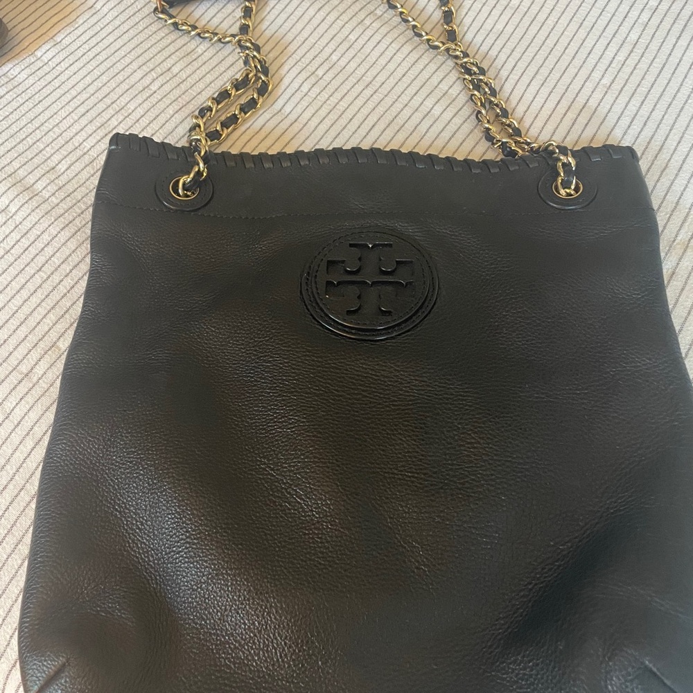 Tory Burch Black Textured Leather Shoulder Bag